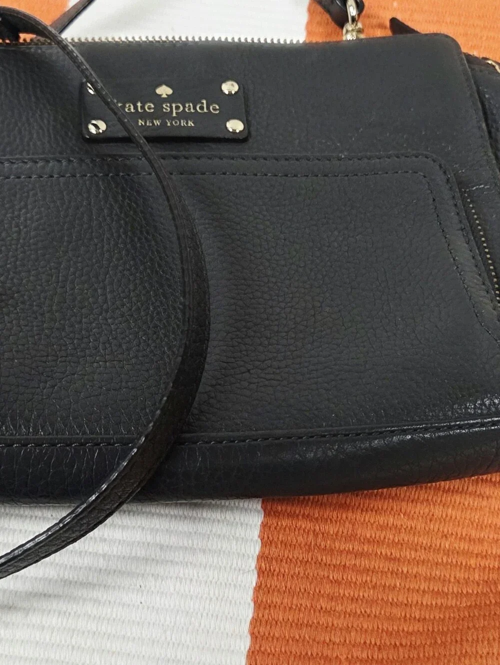 kate spade Black Pebbled Leather Crossbody with Front Zip Pocket